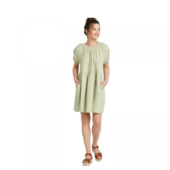 Universal Thread Smocked Gauze Shift Cotton Pastel Mint Baby Doll Dress size M - Picture 3 of 12